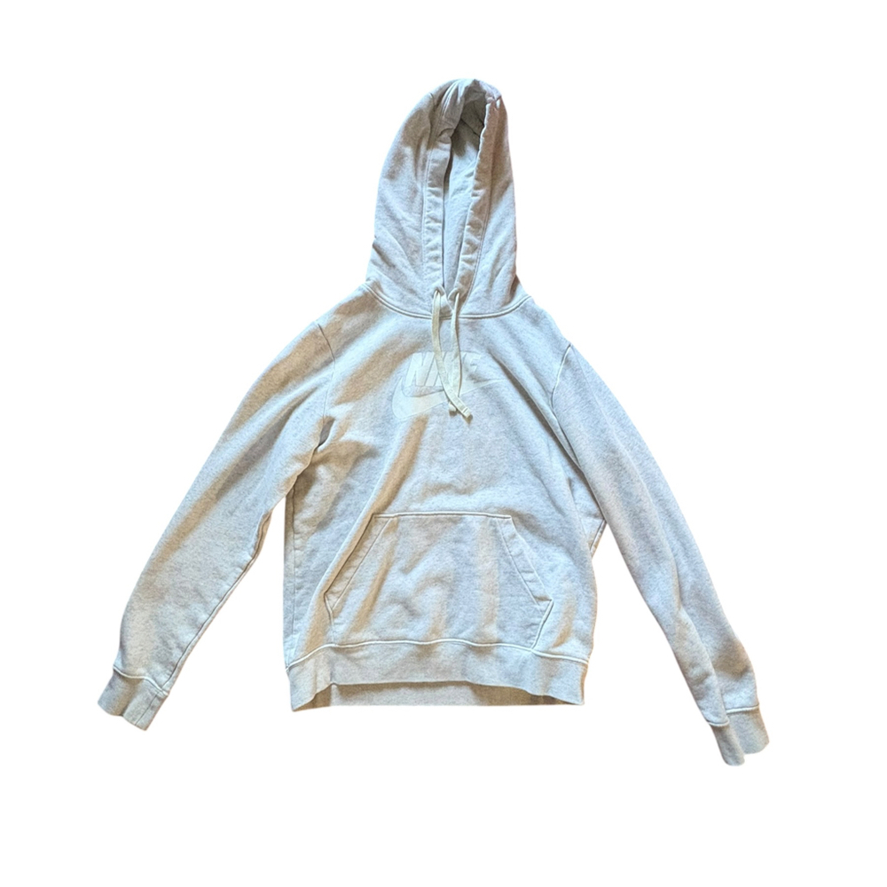 Nike Gray Pullover Hoodie Small White Logo Swoosh Fleece Sweatshirt